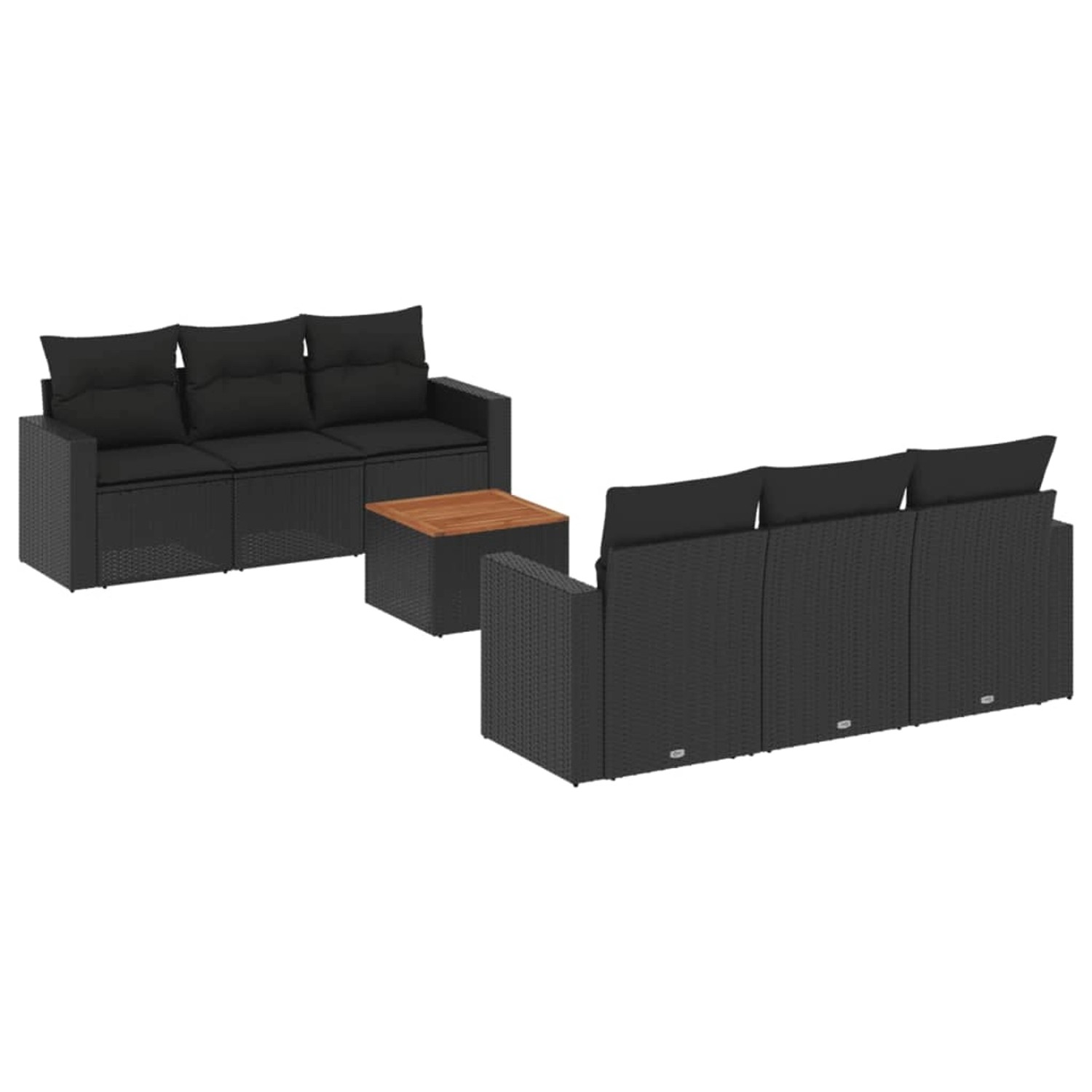 vidaXL 7-Tlg Garten-Sofagarnitur mit Kissen Schwarz Poly Rattan 3256342 günstig online kaufen