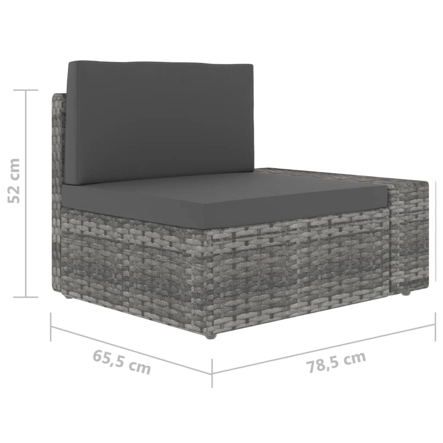 Graues vidaXL Garten-Lounge-Set aus Polyrattan, bestehend aus Sofaelementen mit anthrazitfarbenen Kissen.