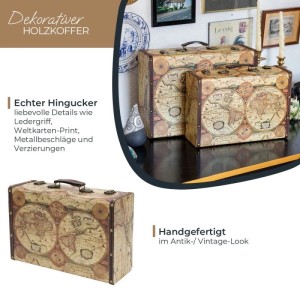 HMF VKO104 Vintage Vintage Koffer Truhe Holzkiste Holz 38 x 26 x 13 cm Deko Weltkarte Farbe