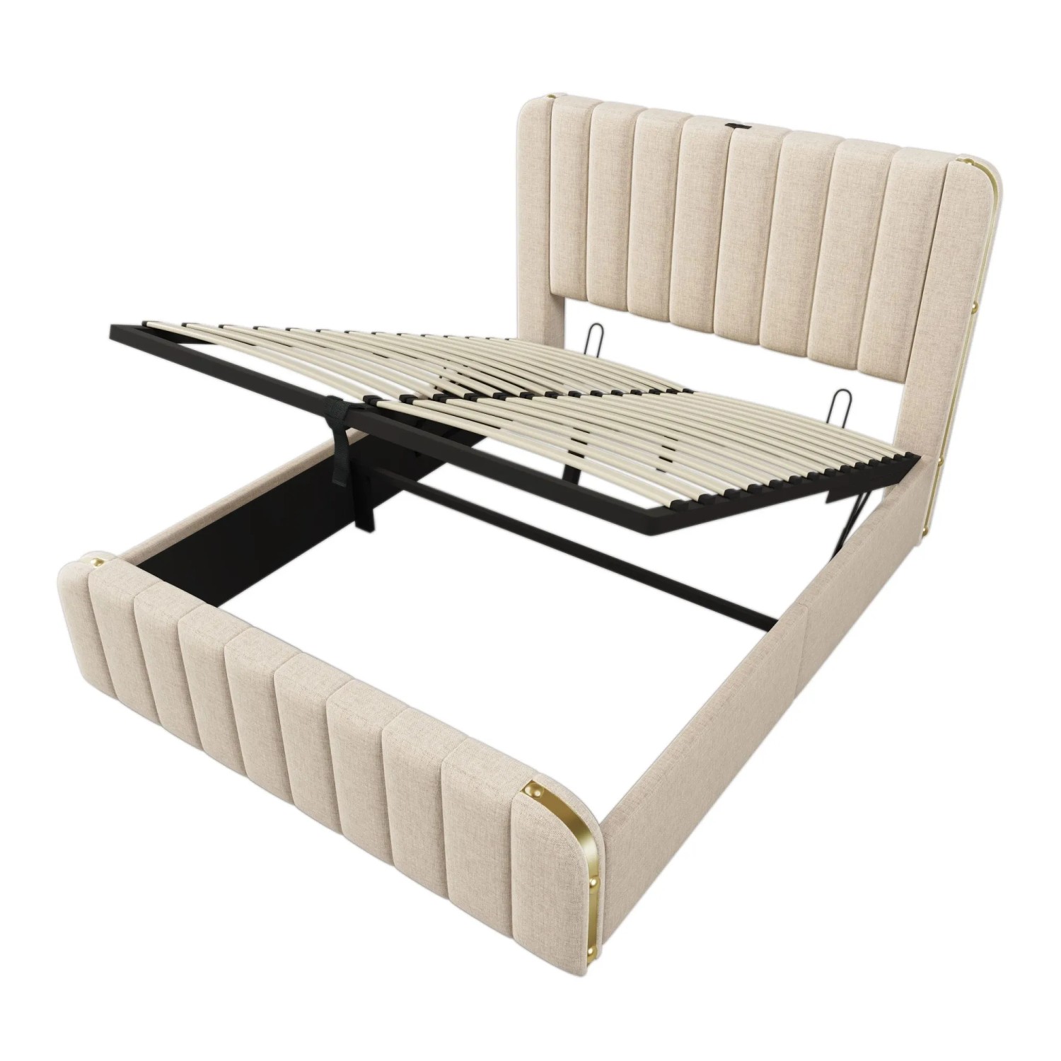 Merax Polsterbett 140x190cm USB-C Hydraulik Beige Leinen