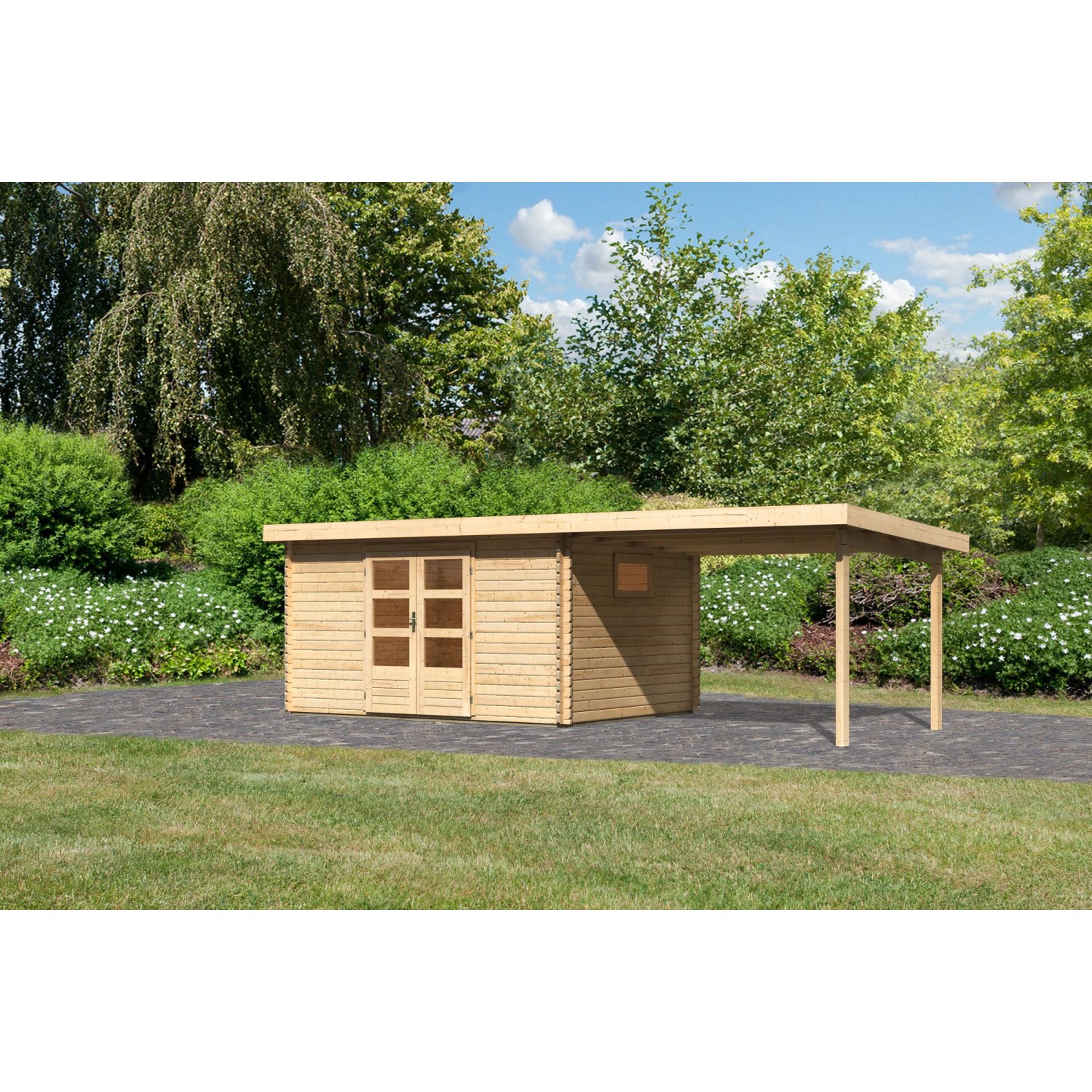 Karibu Holz-Gartenhaus Jeebel 5 Natur Pultdach Unbehandelt 372 cm x 282 cm günstig online kaufen