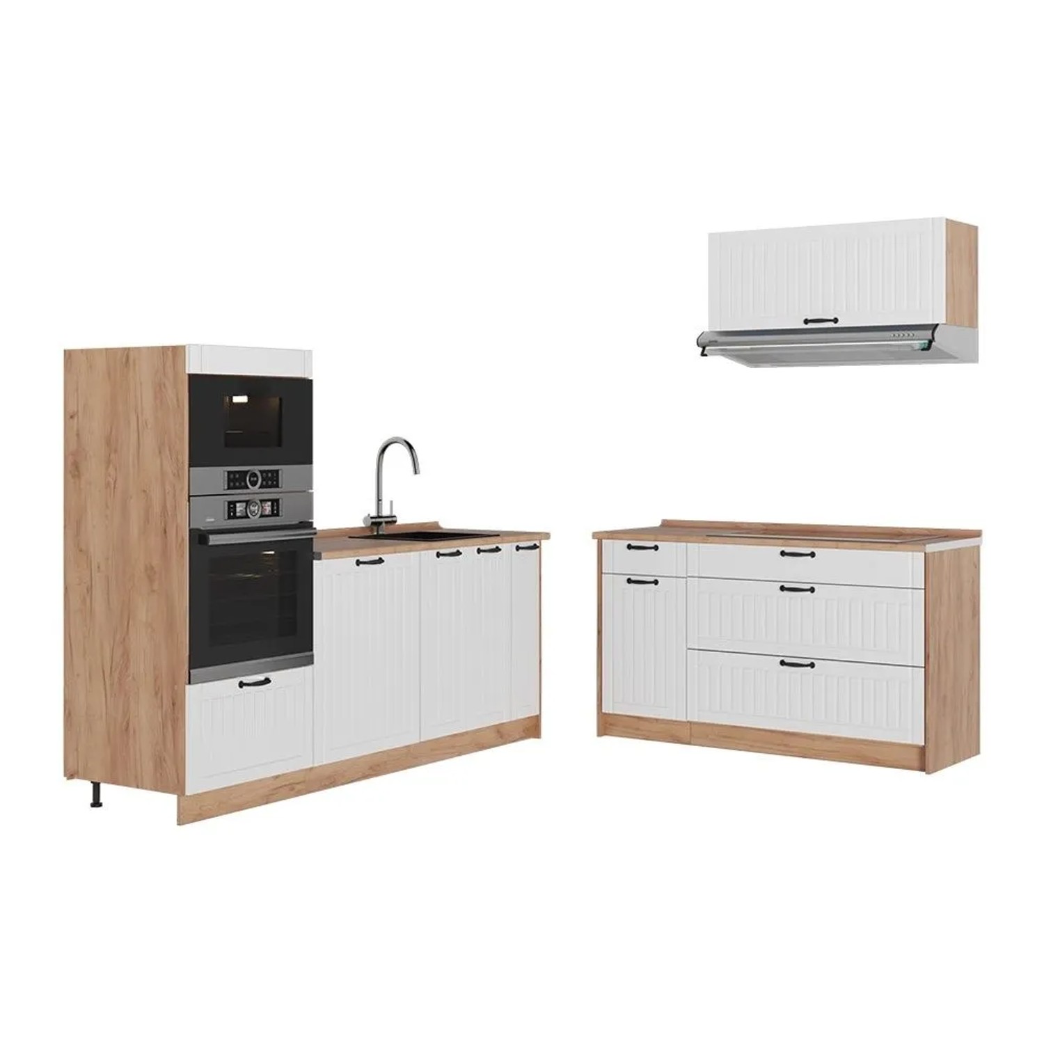 Vicco Küchenzeile Fame-Line Weiß Landhaus/Goldkraft Eiche 340 x 154 AP Eiche Art Nr 63914