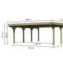 Karibu Doppelcarport Classic mit Maßangaben, Holzkonstruktion mit PVC-Dachplatten.