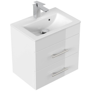 Posseik Badmöbel Portus 500 SlimLine, weiß hochglanz, mit Waschbecken und zwei Schubladen.