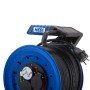 Blaue HEDI Kabeltrommel Generation 7 Companion K7A40NTF mit 40 m Kabel und Schutzkontakt-Steckdose.