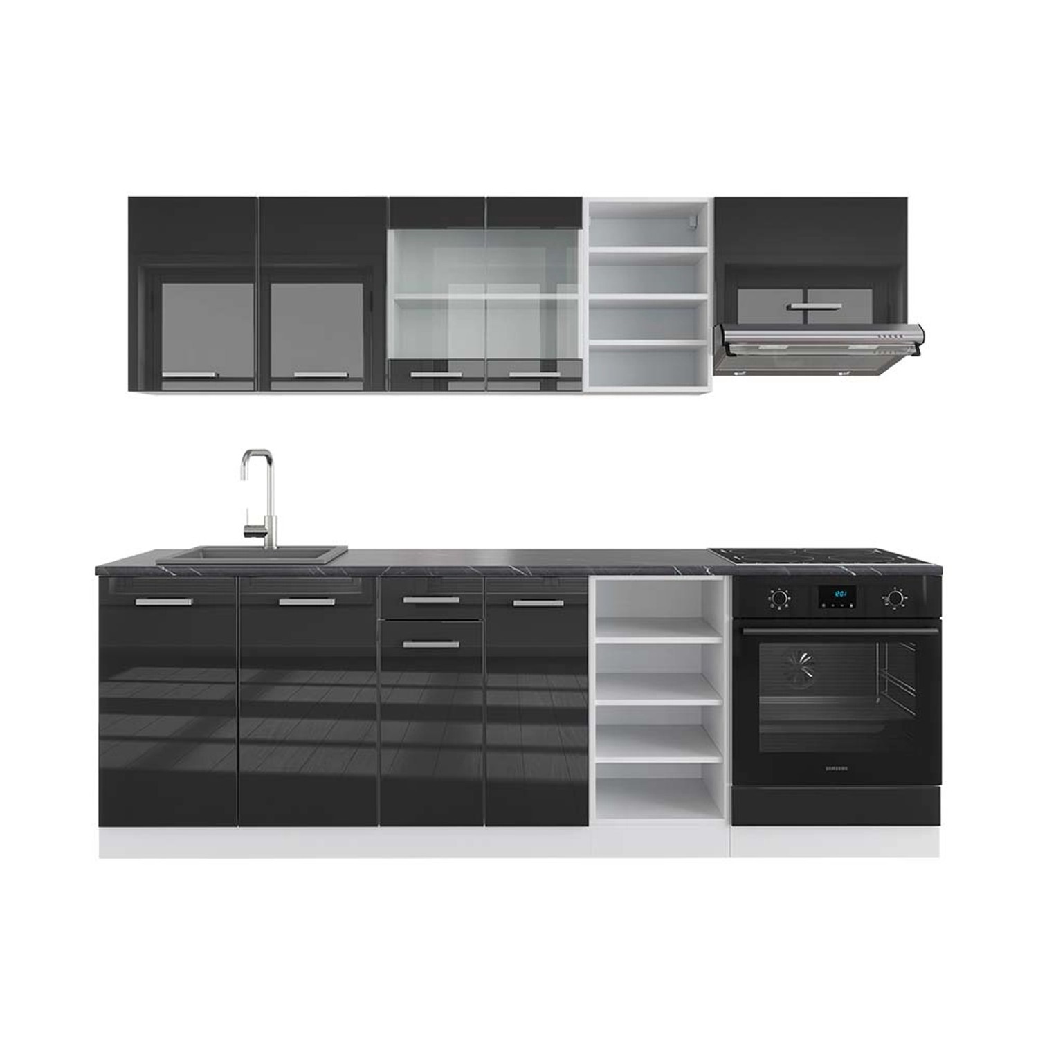 Vicco R-Line Küchenzeile Anthrazit Hochglanz/Weiß 240 cm AP Anthrazit günstig online kaufen