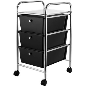 Badwagen Culebra mit 3 schwarzen Schubladen und Chromgestell, 65 cm hoch.