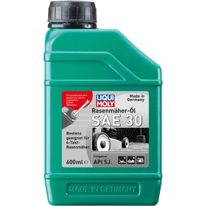 Liqui Moly Rasenmäher-Öl SAE 30, 0,6 l in grüner Flasche.