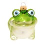 Grüner Glasfrosch als Weihnachtskugel von Krebs Glas Lauscha, 9cm, mit großen blauen Augen und goldener Aufhängung.