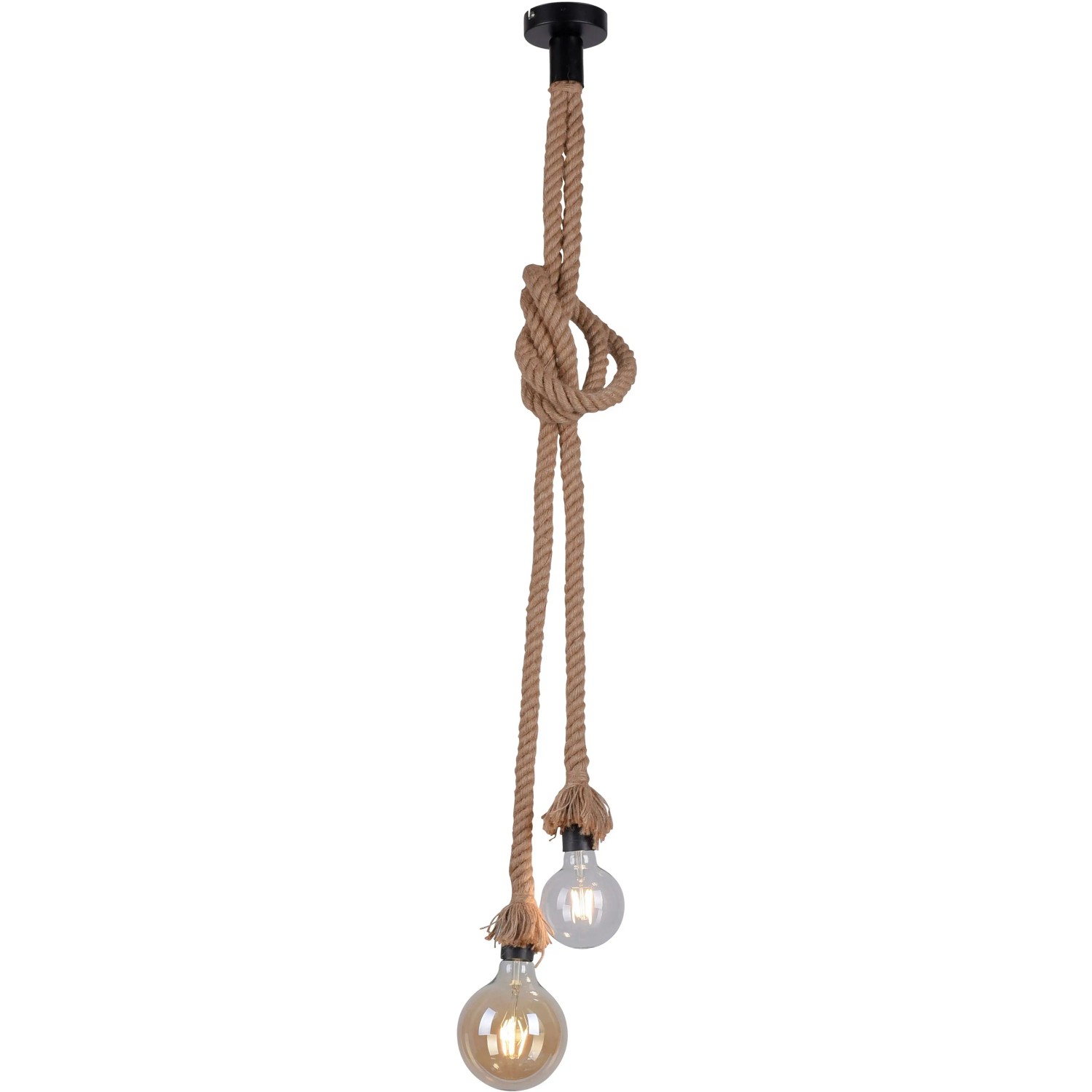 Just Light Pendellampe Rope, 2-flammig, schwarz. Maritime Hängeleuchte mit Seil und zwei E27 Fassungen.