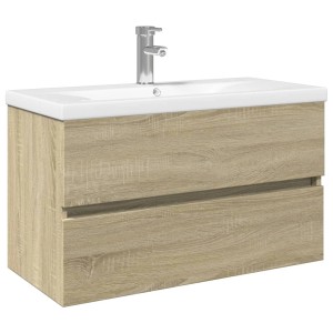 vidaXL Badmöbel-Set, 2-teilig, Sonoma Eiche, mit Keramikwaschbecken und Wasserhahn.