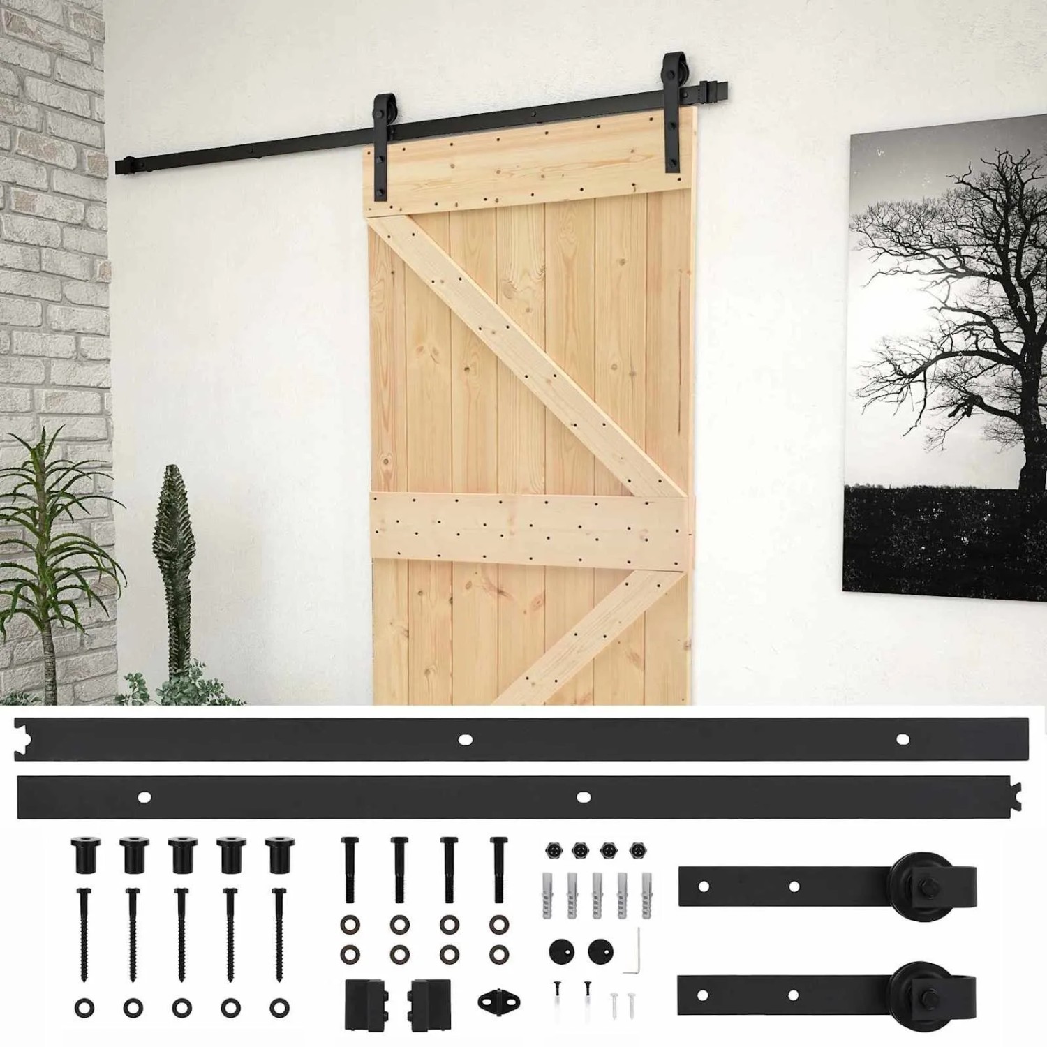 vidaXL Schiebetür Natur und Schwarz 80 x 210 cm 3444856