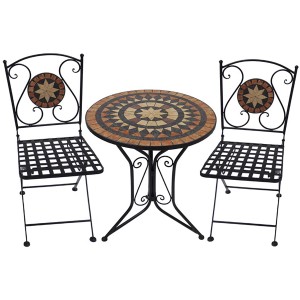Garden Pleasure Bistro-Set Pular, 3-teilig, schwarz-braun mit Mosaik-Tisch und Stühlen.
