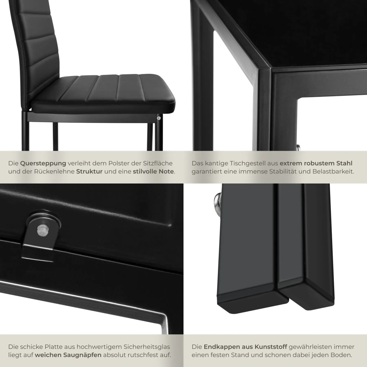 Tectake Esszimmergruppe Berlin 5 Teilig Esstisch Mit 4 Stühlen  120 x 70 x 75 cm Schwarz_4