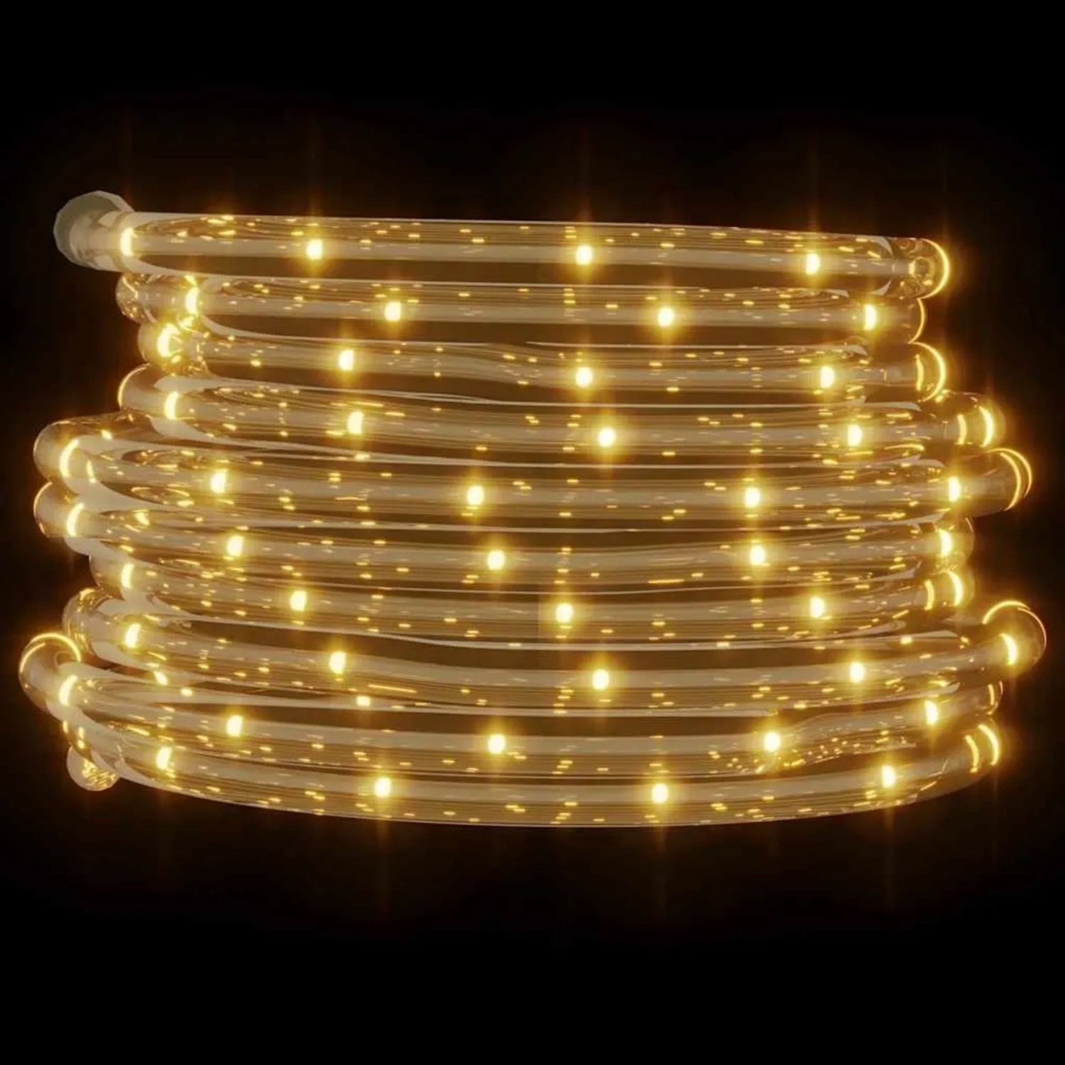 Aufgerollter vidaXL Lichtschlauch mit 1200 warmweißen LEDs, ideal für die Außenbeleuchtung.