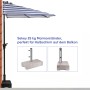 Sekey halbrunder Balkonschirm 270 cm mit blau-weißem Streifenmuster und Kurbel.