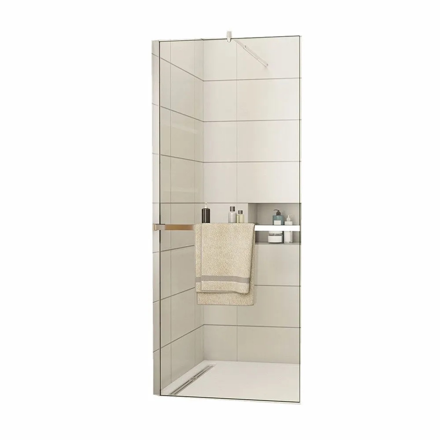 Duschparadies 140 x 200cm Walkin Glas 8mm Nano Glas Dusche Klarglas Duschabtrennung Mit Duschregal Mit 120cm Stabilisator