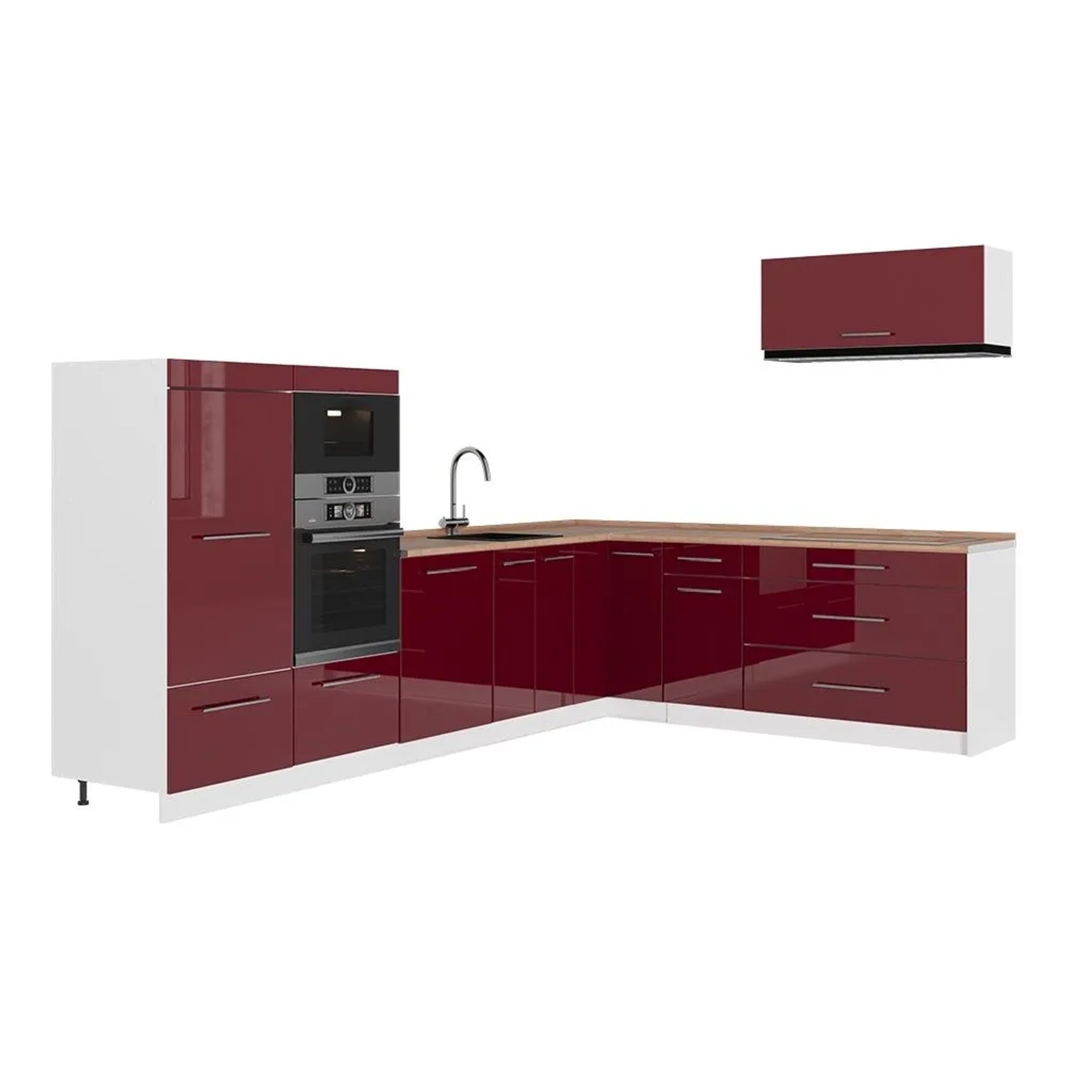 Vicco Eckküche Fame-Line Bordeaux Hochglanz/Weiß 327 x 154 AP Eiche Art Nr 64433