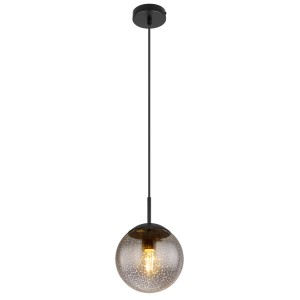 Globo Hängeleuchte Samos, schwarz/rauchfarben, Ø 20cm. Runde Pendelleuchte mit Sterneneffekt.