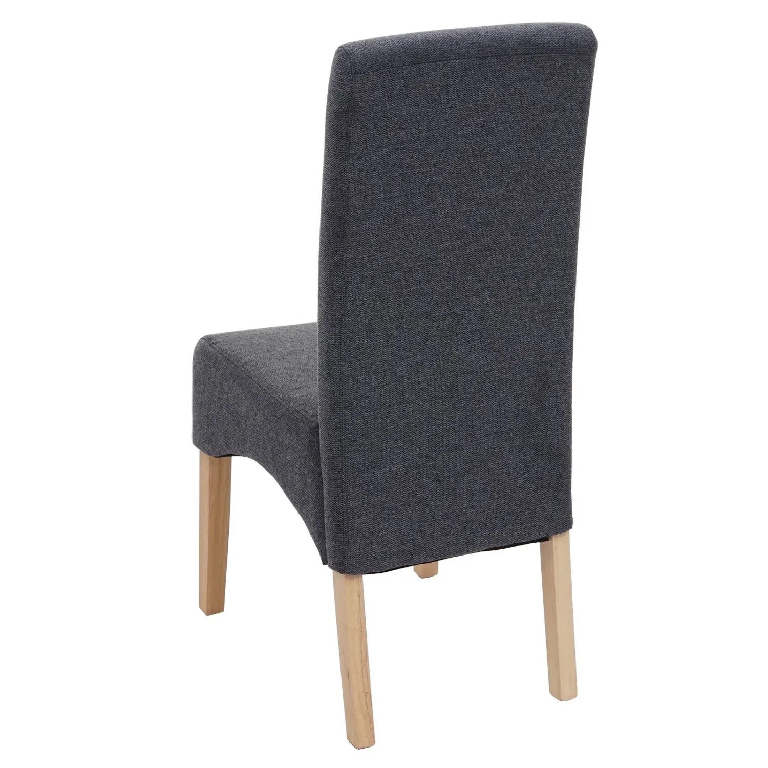 MCW Esszimmerstuhl Crotone, 6er-Set, dunkelgrauer Polsterstuhl mit hellen Holzbeinen, Rückansicht.