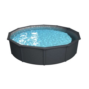Grauer Steinbach Stahlwandpool Nuovo de Luxe II, Ø 360 cm x 120 cm, gefüllt mit Wasser.