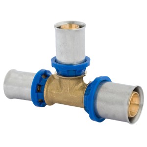 Kirchhoff MS-Reduzier-T-Stück 26x16x26 mm, Pressfitting aus Messing und Edelstahl für Sanitär- und Heizungsinstallation.