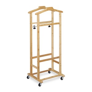 Relaxdays Herrendiener Bambus Natur 107 cm x 47 cm x 37 cm auf Rollen