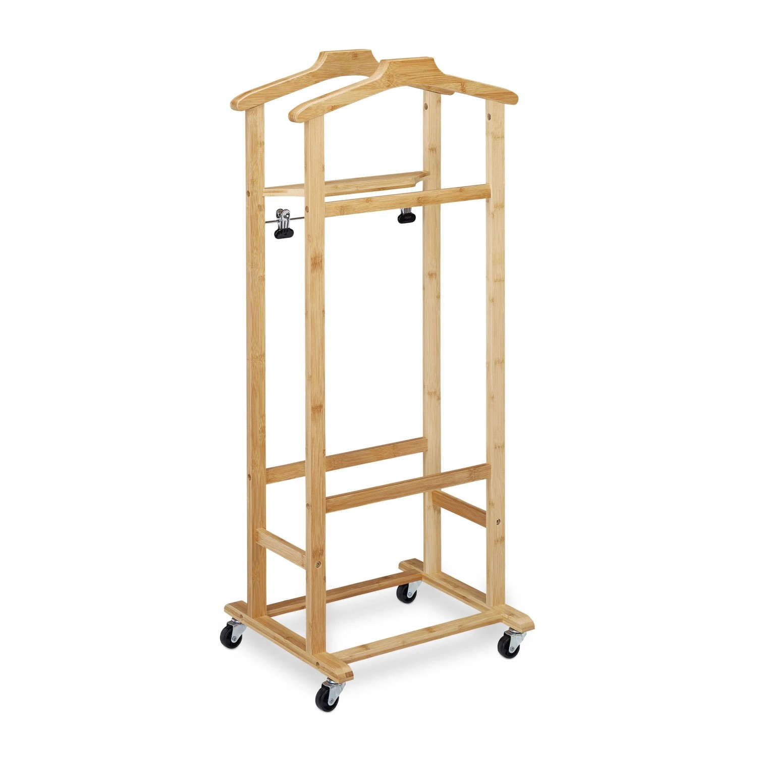 Relaxdays Herrendiener Bambus Natur 107 cm x 47 cm x 37 cm auf Rollen
