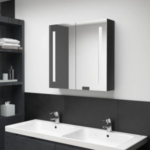 Glänzend schwarzer vidaXL LED-Spiegelschrank (62x60 cm) mit zwei Türen für das Badezimmer.