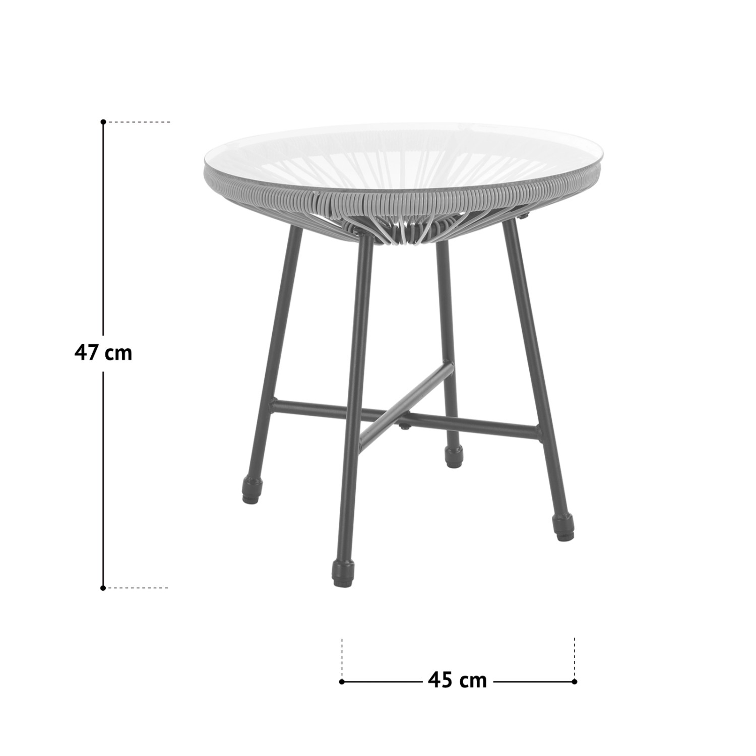 Svita Bali Beistelltisch, Teil des Balkon Möbel Sets, mit Glasplatte und Polyrattan Geflecht.