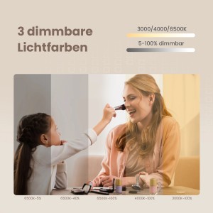 Emke Badspiegel: Dimmbare LED mit 3 Lichtfarben für optimale Beleuchtung beim Schminken.