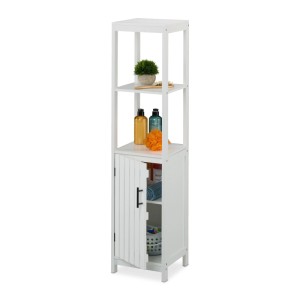 Relaxdays Badezimmerschrank MDF Edelstahl Weiß Magnetverschluss 129 cm x 30 cm x 30 cm 9,8 kg