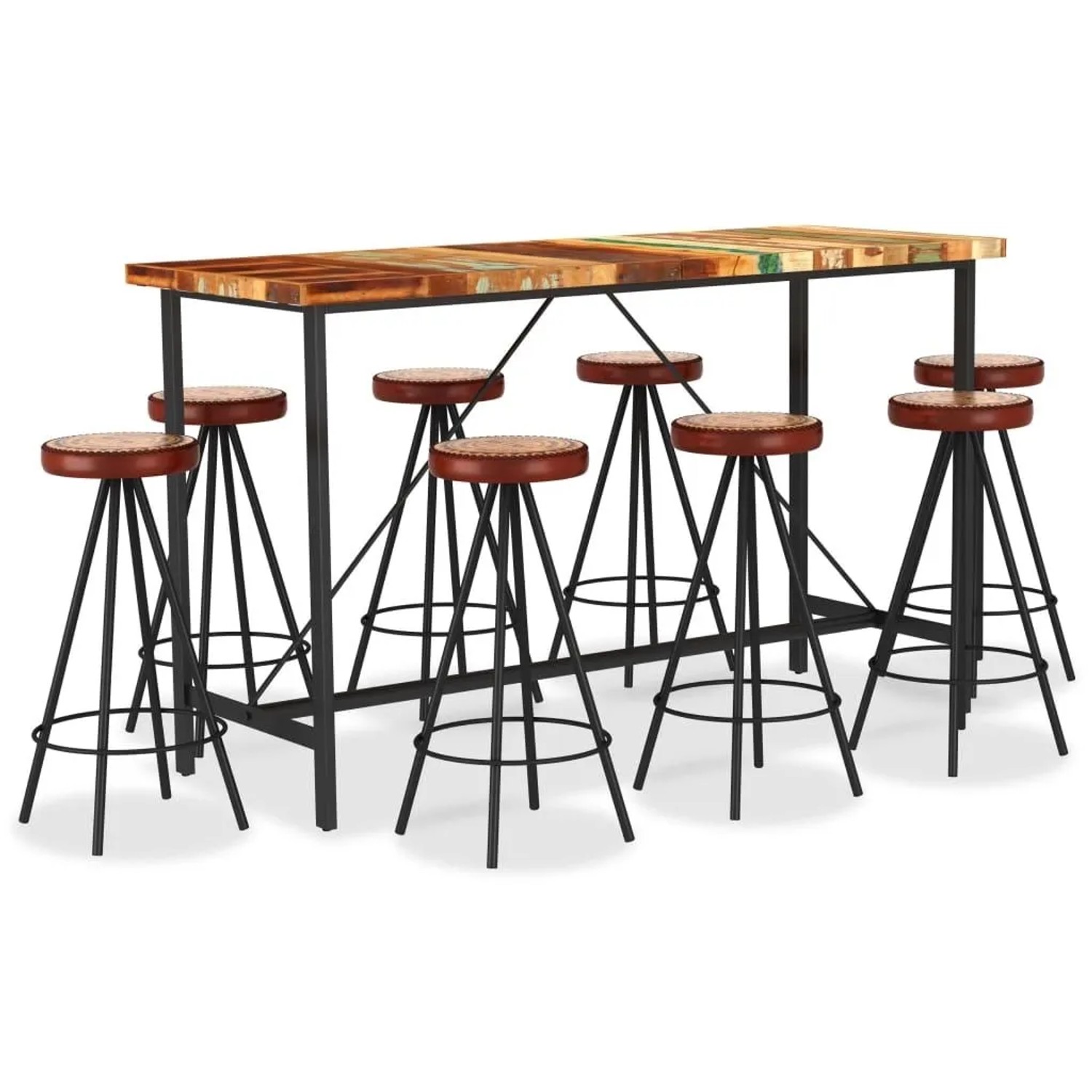 vidaXL 9 Tlg Bar-Set Wiederverwendetes Massivholz Echtleder und Canvas 3053446