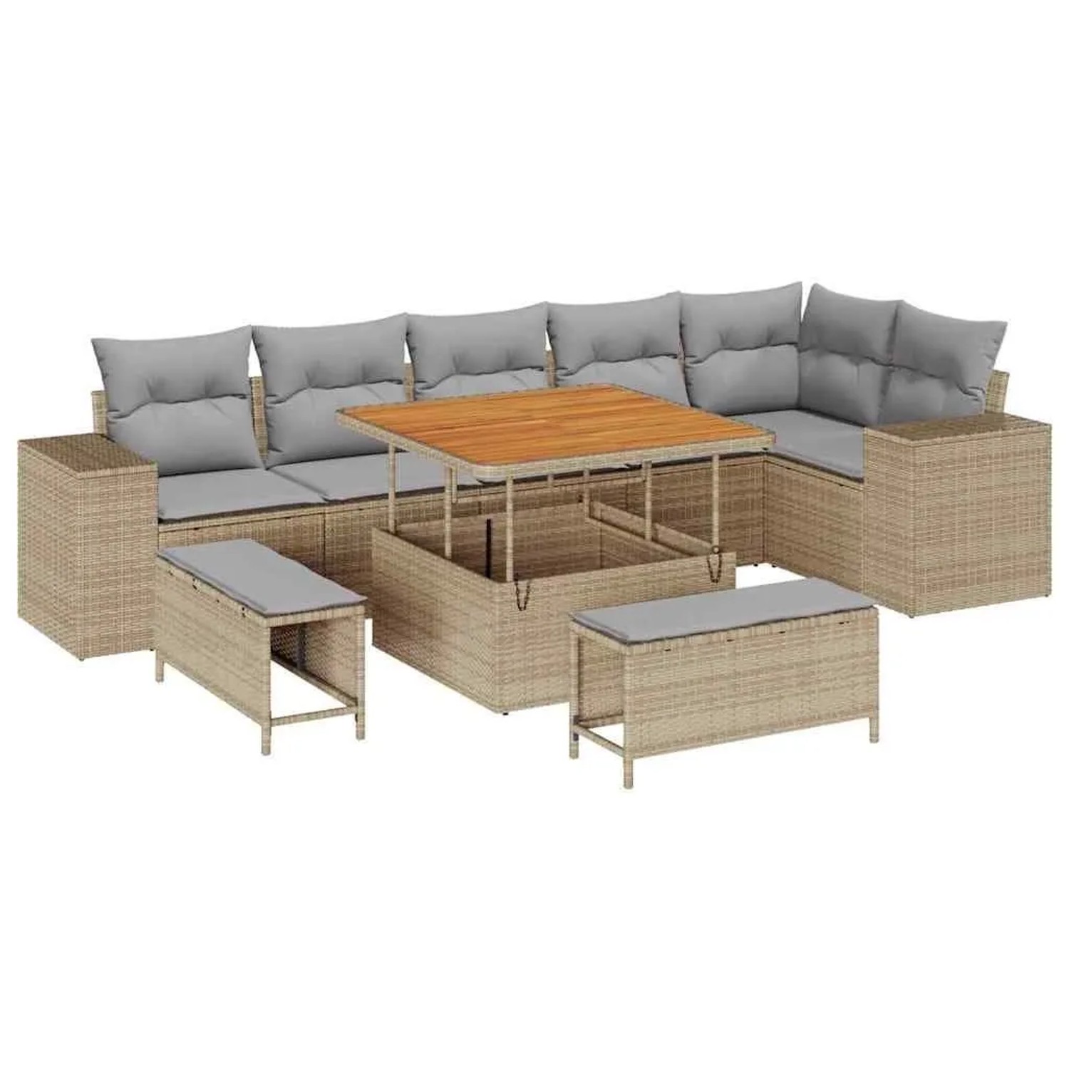 vidaXL Gartensofa-Set mit Kissen 9 Stk Beige und Hellgrau Poly-Rattan 33639 günstig online kaufen