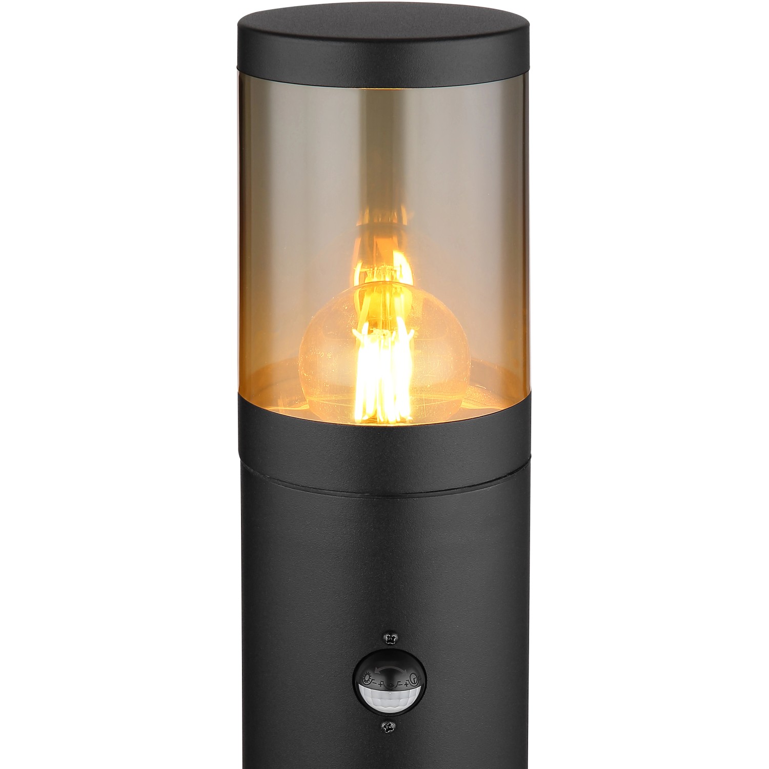 Schwarze, matte Globo Außenleuchte mit Sensor, 50cm hoch. Moderne Wegeleuchte für den Garten.