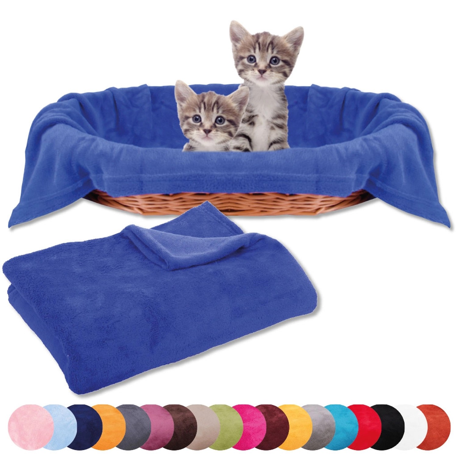 Blaue Bestlivings Katzendecke aus Mikrofaser (60x80 cm) mit zwei Kätzchen im Korb.