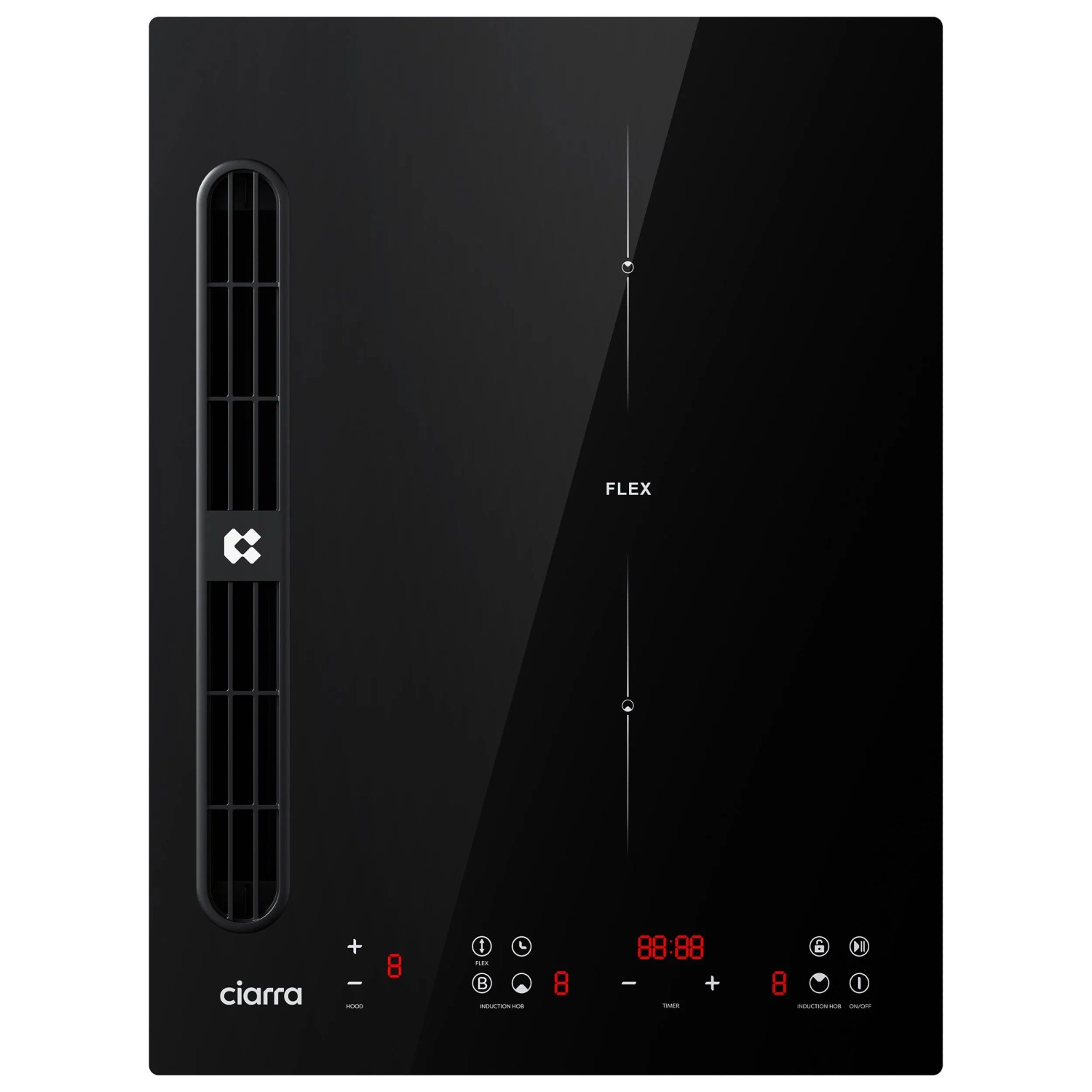 CIARRA Kochfeld mit Dunstabzug 39 cm Kochfeldabzug 2 Zonen mit Boost Funktion Flex Zone 3565W CBBEH392BF