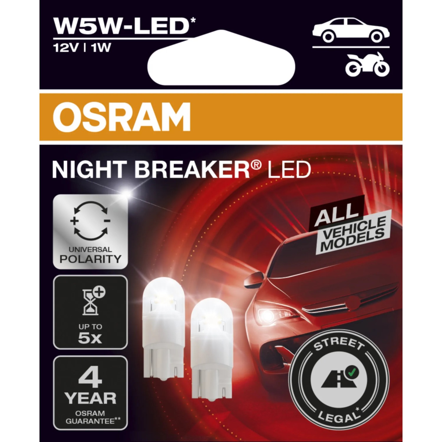 Osram Night Breaker W5W 2.0 LED-Fahrzeuglampen, Kaltweiß, 2er-Pack für Autoelektrik.