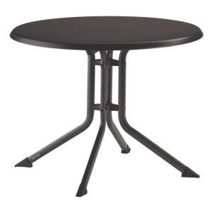 Runder, anthrazitfarbener Kettler Klapptisch Boulevard mit Aluminiumgestell für den Garten.