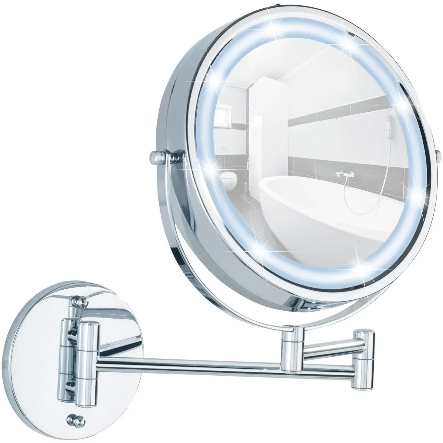 Wenko Power-Loc LED Kosmetikspiegel mit 5-fach Vergrößerung, Chrom.