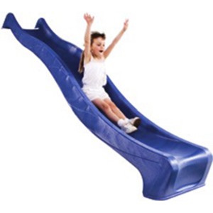 Blaue T & J Wellenrutsche, 240 cm lang, mit Kind beim Rutschen. Zubehör für Gartenspielgeräte.