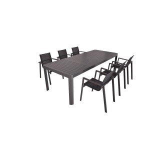 DELUKE Garten-Sitzgruppe ENZO 7-tlg. Kunststoff Dunkelgrau Gartenmöbel-Set Gartengarnitur Garten-Essgruppe Stapelstühle Esstisch Ausziehbar