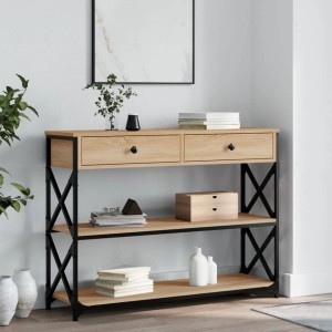 vidaXL Konsolentisch Sonoma-Eiche, 100x28x75 cm, Holzwerkstoff mit zwei Schubladen und Ablageflächen.