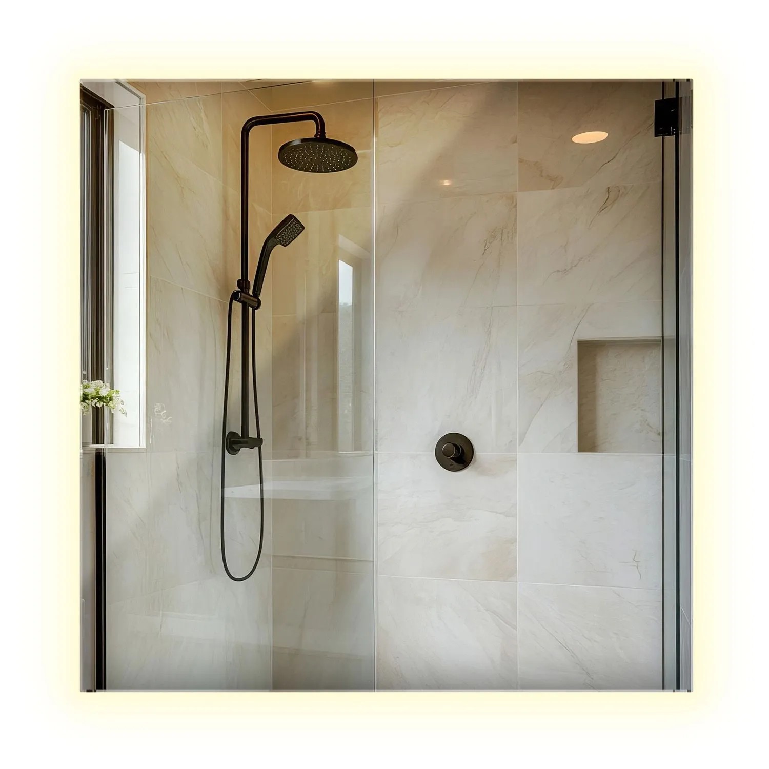 Wallfluent Spiegel Mit LED 50x50 cm Quadratische Form Mit Kaltweiß 6500K Licht Für Badezimmer Und Flur