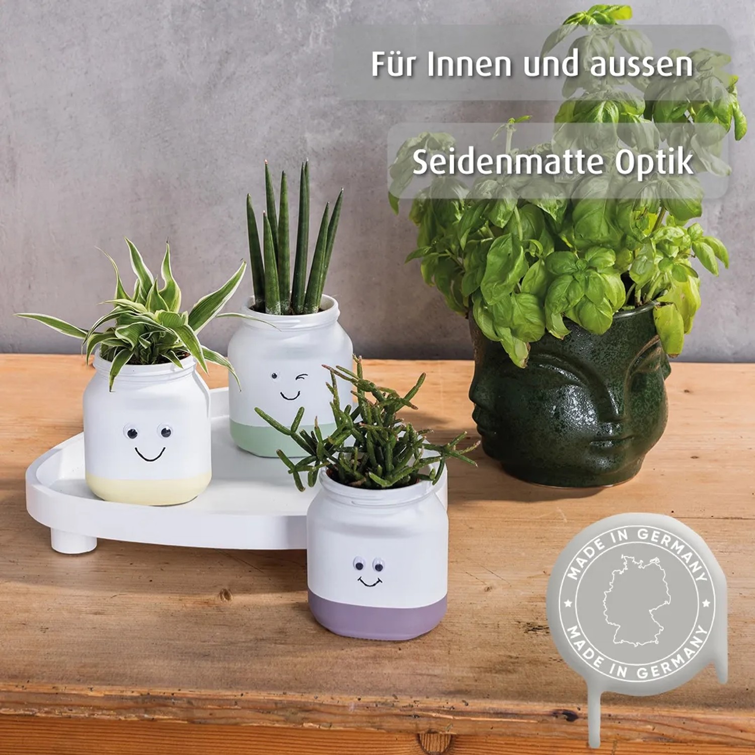 DIY Blumentöpfe mit belton Buntlack Perfect Lavendel Flower (seidenmatt) bemalt.