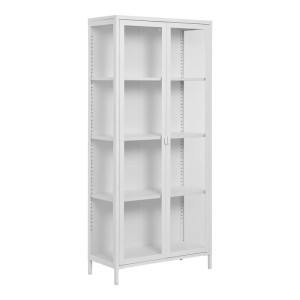 Weißer ebuy24 Brisbane Vitrinenschrank mit Glastüren und verstellbaren Regalen.