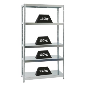 Verzinktes PROREGAL Schwerlastregal Steel Eagle mit 5 Böden und Gewichten.