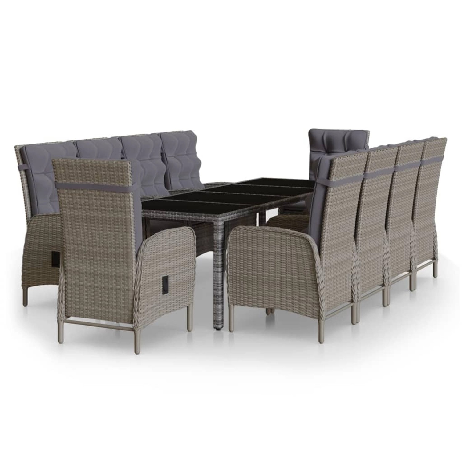 vidaXL 11-Tlg Garten-Essgruppe Poly Rattan Grau 3058558
