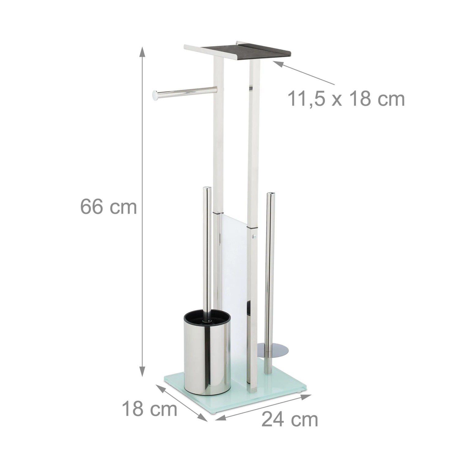 Relaxdays WC Garnitur Edelstahl Glas Silber Freistehend Rutschfest mit Ablage 66 cm x 24 cm x 18 cm 1,9 kg_4