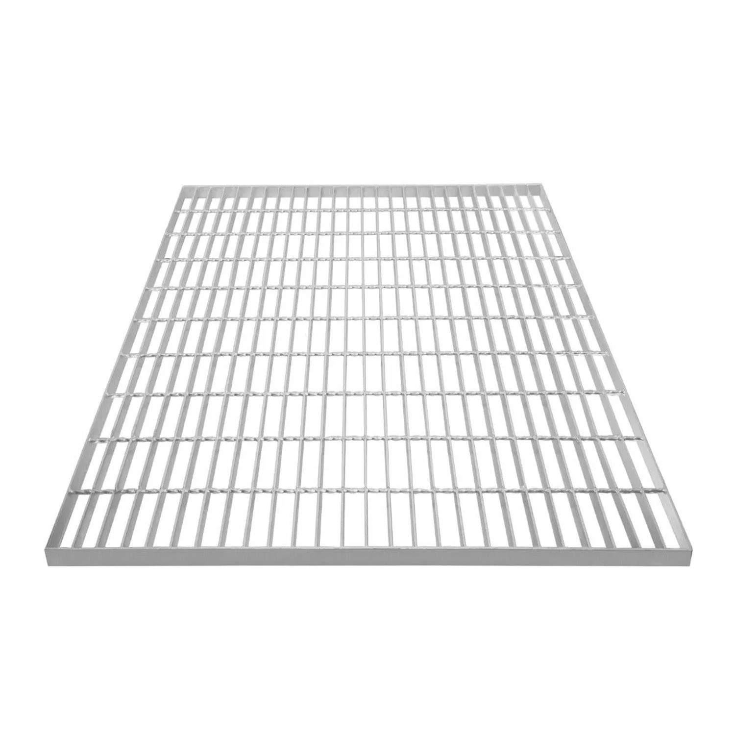 Rechteckiger, verzinkter Stahl-Gitterrost 1000x900mm. Hochbelastbares Baustahl-Gitter für sichere Böden.